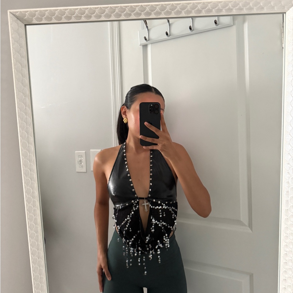 Black Beaded Halter Top